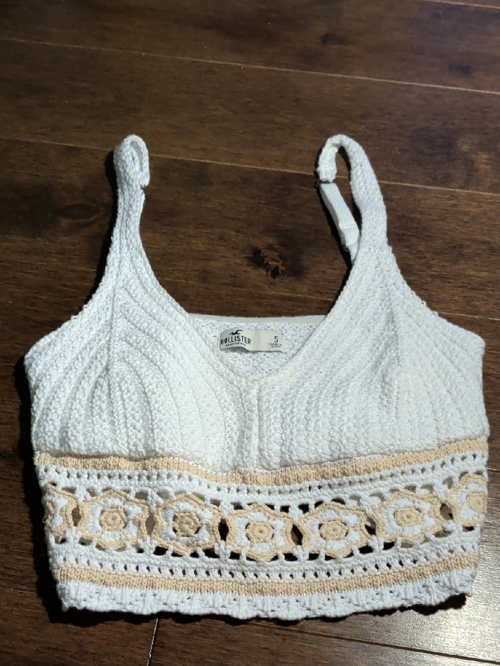 Hollister White Crochet Trim Camisole with Tan Accents